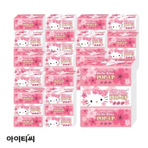 헬로키티 3겹 팝업 미용티슈 벚꽃 에디션(110매) 3입X16팩(48개입)